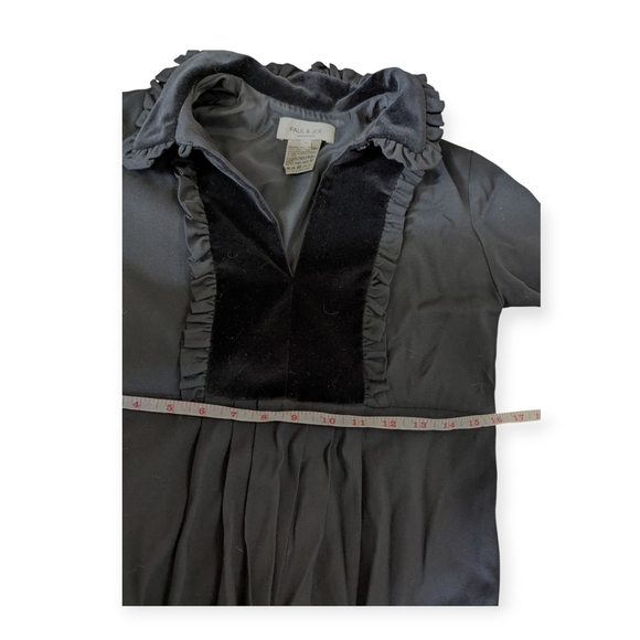 Y2K Black Mini Dress Velvet-Paneled Stretch-Crepe Twee - Picture 9 of 10